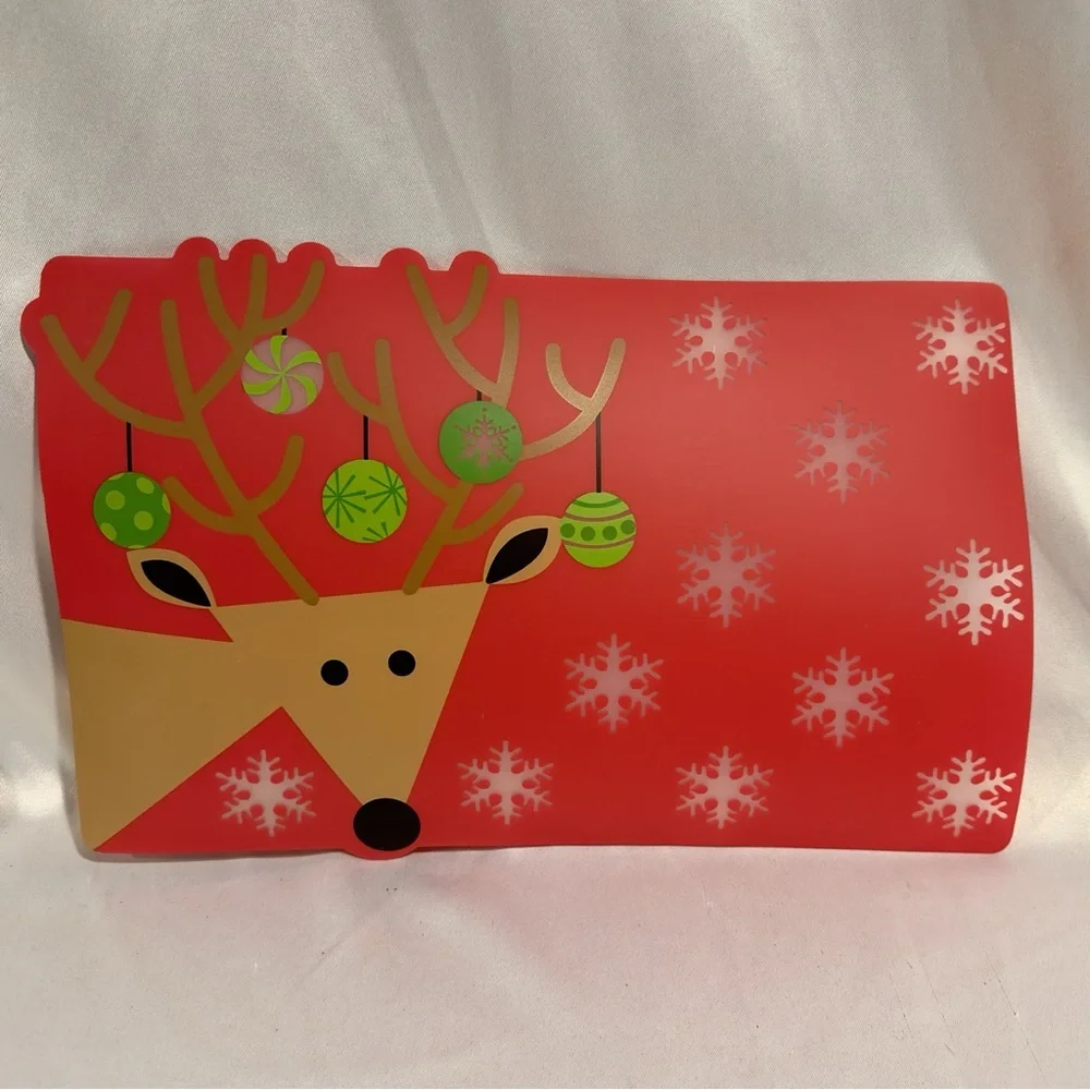 Vintage Red Reindeer Placemats Winter Christmas Table Decor Set of 6